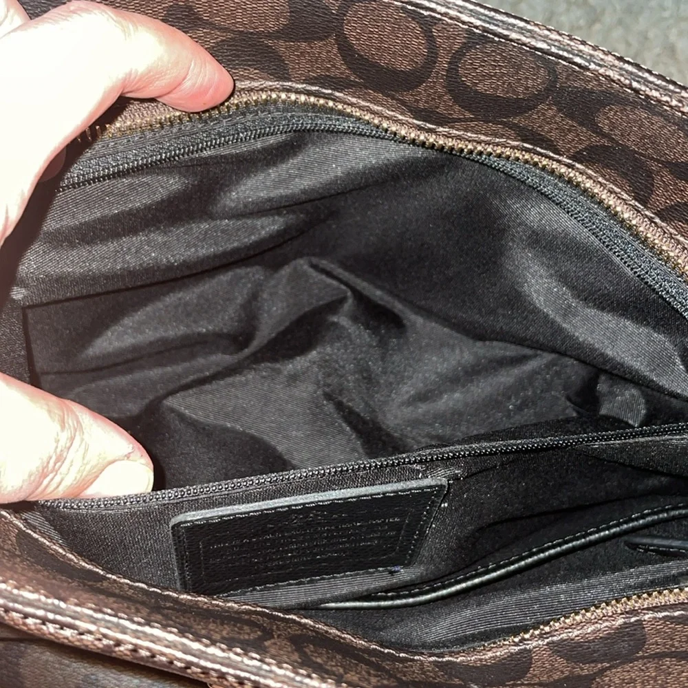 Coach brown diaper travel signature canvas leather tote bag